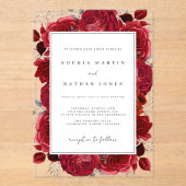 赤エレガント銀バラ澄ん結婚の アクリル招待状 (正面)