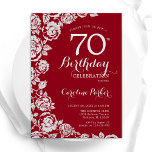 赤エレガント銀バラ70th誕生日パーティー 招待状<br><div class="desc">レッドシルバーフローラ70th birthday party invitation.デザインエレガントはバラ、銀フェイク箔、タイポグラフィスクリプトフォントを搭載。トレンディー招待状カードは女性の日スタイリッシュお祝いに最適。任意のカスタマイズ年齢にすることができる。印刷されたZazzle招待状または即時ダウンロードのデジタル印刷可能なテンプレート。</div>