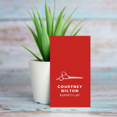 赤エレガント銀フェイクシザー美容師 名刺