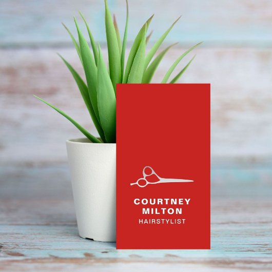赤エレガント銀フェイクシザー美容師 名刺