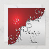 赤エレガント銀結婚式招待状 招待状 (正面)