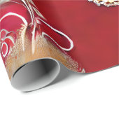赤エレガント銀色の黄金の羽毛ビーズ真珠 ラッピングペーパー (ロールコーナー)