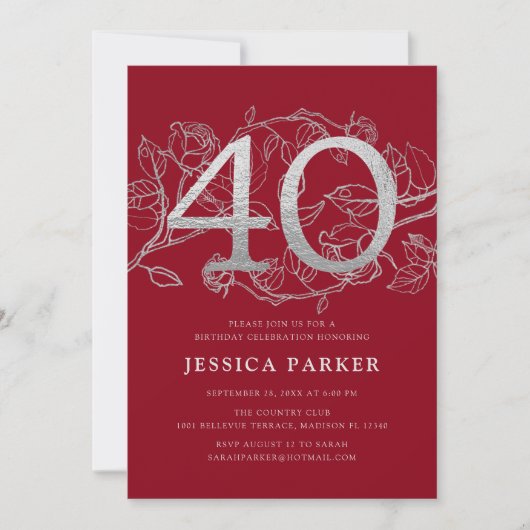 赤エレガント銀40歳 招待状 (正面)