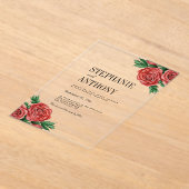 赤エレガント錆とセージフローラバラ結婚 アクリル招待状 (レイダウン)