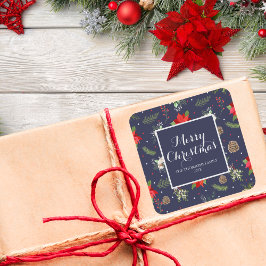 赤エレガント開花ベリーフェスティバルパターン スクエアシール