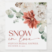 赤エレガント雪インラブウィンターブライダルシャワー ワインラベル (シングルラベル)