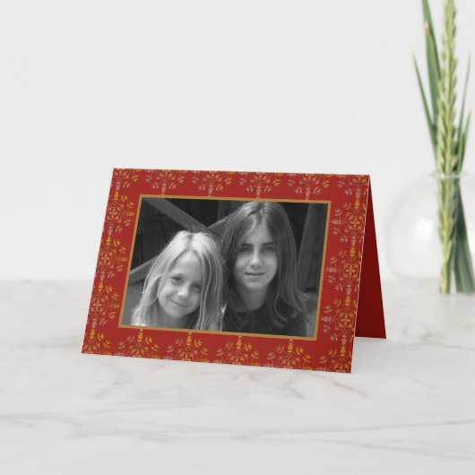 赤エレガント雪片クリスマスフォトカード1枚の写真 シーズンカード (正面)