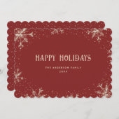 赤エレガント雪片スノウハッピーホリデーズカード シーズンカード (正面/裏面)
