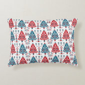 赤エレガント青スカンジナビアのクリスマスツリー アクセントクッション (正面)
