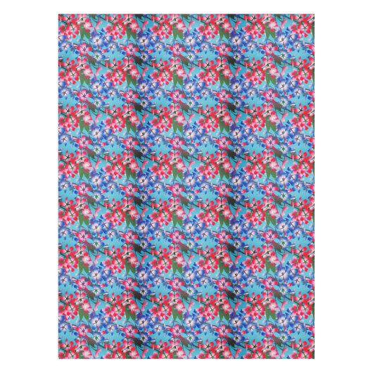 赤エレガント青・白フラワーアクア テーブルクロス (正面)