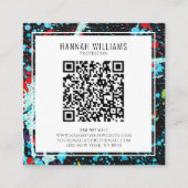 赤エレガント青Qrコードカラフルパタ色彩の鮮やかーン スクエア名刺 (裏面)