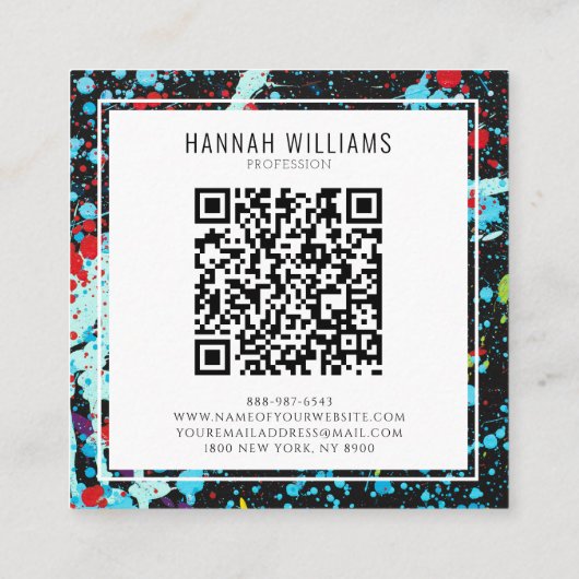 赤エレガント青Qrコードカラフルパタ色彩の鮮やかーン スクエア名刺 (裏面)