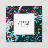 赤エレガント青Qrコードカラフルパタ色彩の鮮やかーン スクエア名刺 (正面)