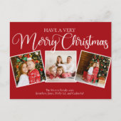 赤エレガント非常に陽気なクリスマス3写真コラージュ シーズンポストカード (正面)