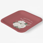 赤エレガント革と白のバラ結婚ズ ペーパープレート (傾斜あり)