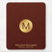 赤エレガント革フェイクと金ゴールドモノグラム名 マウスパッド (正面)