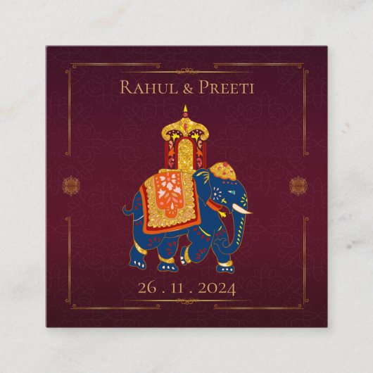 赤エレガント鮮やか金ゴールド結婚インディアン エンクロージャーカード (正面)