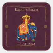 赤エレガント鮮やか金ゴールド結婚インディアン スクエアシール (正面)