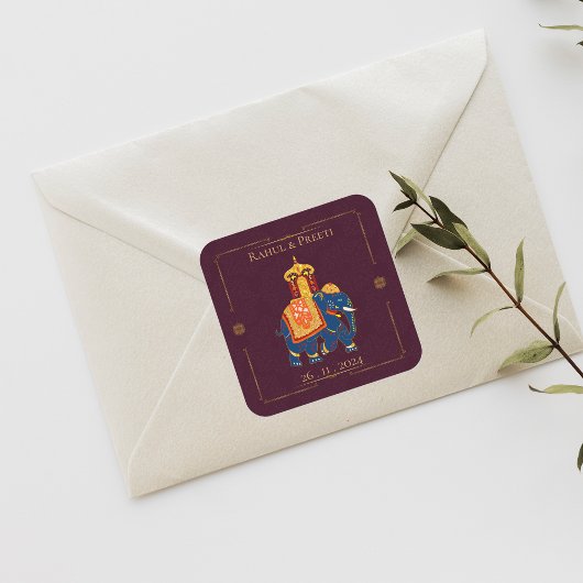 赤エレガント鮮やか金ゴールド結婚インディアン スクエアシール