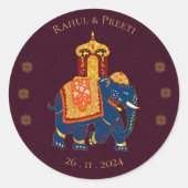 赤エレガント鮮やか金ゴールド結婚インディアン ラウンドシール (正面)