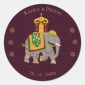 赤エレガント鮮やか金ゴールド結婚インディアン ラウンドシール (正面)