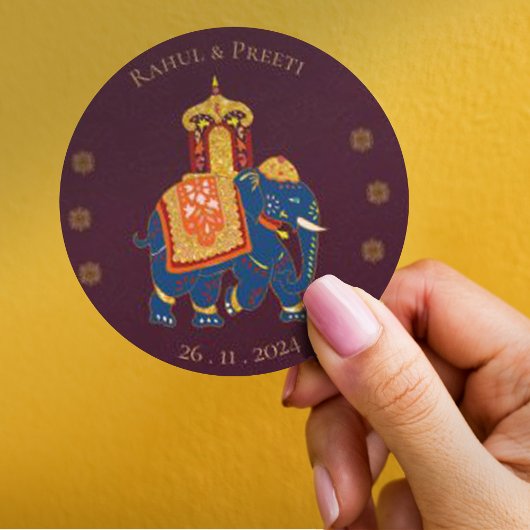 赤エレガント鮮やか金ゴールド結婚インディアン ラウンドシール