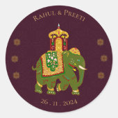 赤エレガント鮮やか金ゴールド結婚インディアン ラウンドシール (正面)