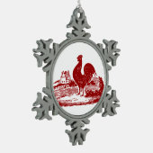 赤エレガント鶏ヴィンテージカントリーファーム スノーフレークピューターオーナメント (左)