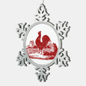 赤エレガント鶏ヴィンテージカントリーファーム スノーフレークピューターオーナメント (右)