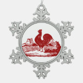 赤エレガント鶏ヴィンテージカントリーファーム スノーフレークピューターオーナメント (正面)