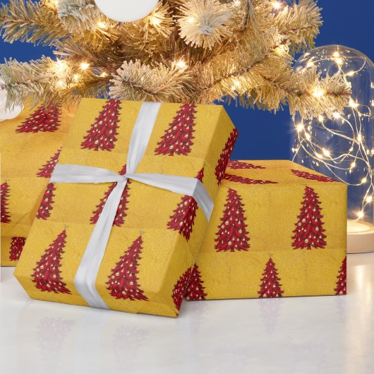 赤エレガント鹿ムース金ゴールドスノーメリークマスパター ラッピングペーパー (クリスマス)