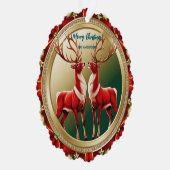 赤エレガント鹿ムース金ゴールド雪メリークリスマスパーティー オーナメントカード (右)