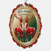 赤エレガント鹿ムース金ゴールド雪メリークリスマスパーティー オーナメントカード (左)