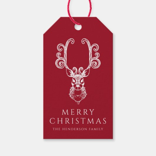 赤エレガント鹿メリークリスマス ギフトタグ (正面)