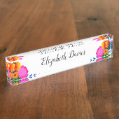 赤エレガント黄ピンク明るい赤紫色花 デスクネームプレート (側面)