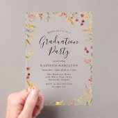 赤エレガント黄フローラ卒業パーティー アクリル招待状 (インサイチュ (ポータブル))