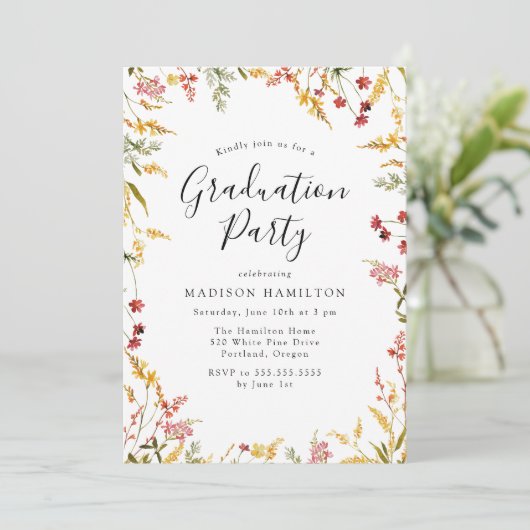 赤エレガント黄フローラ卒業パーティー 招待状 (スタンド正面)
