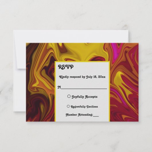 赤エレガント黄抽象芸術絵を描ファインアート結婚s 出欠カード (正面)