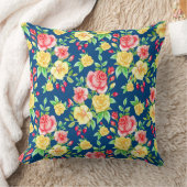 赤エレガント黄色花柄 クッション (ブランケット)