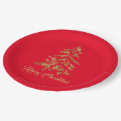 赤エレガント黄金の木メリークリスマス ペーパープレート (アングル)
