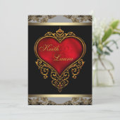 赤エレガント黒と金ゴールド結婚ズ 招待状 (スタンド正面)
