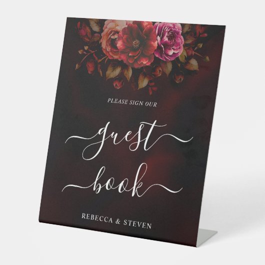 赤エレガント黒のフローラ結婚は気分良くシックな 台座サイン (正面)