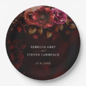 赤エレガント黒のフローラ結婚は、気分屋でロマンチック ペーパープレート (正面)