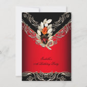 赤エレガント黒キャラメル金ゴールド誕生日パーティー 招待状 (正面)