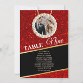 赤エレガント黒グリッターフォト着座表カード 招待状 (裏面)