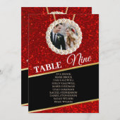 赤エレガント黒グリッターフォト着座表カード 招待状 (正面/裏面)