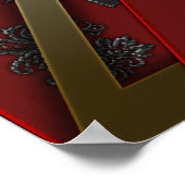 赤エレガント黒ダマスク金ゴールドイベントポスター ポスター (角)