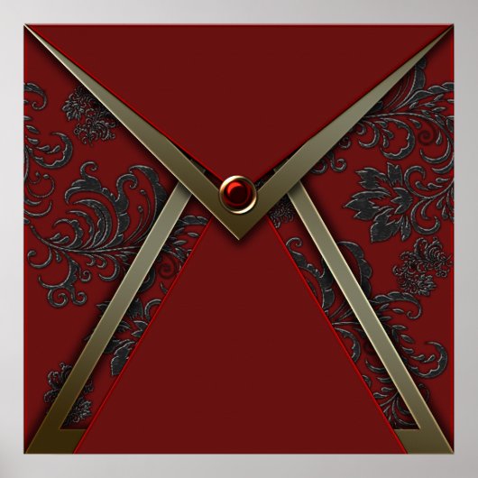 赤エレガント黒ダマスク金ゴールドイベントポスター ポスター (正面)