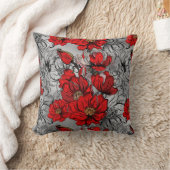 赤エレガント黒バラ花文銀 クッション (ブランケット)