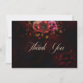 赤エレガント黒フローラゴシ結婚ック サンキューカード (正面)